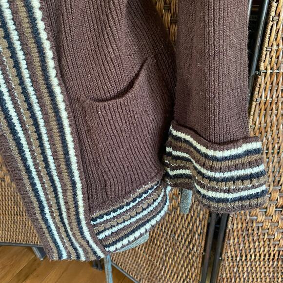 One Size//Vintage 70s Brown Hooded Cardigan Sweater - Picture 3 of 4
